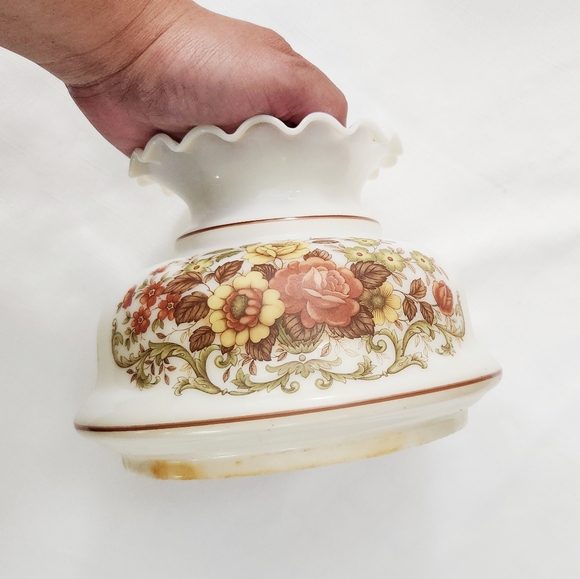 Floral Milk Glass Lamp Shade VTG Hurricane Gone with the Wind Parlor Replacement - Picture 3 of 16